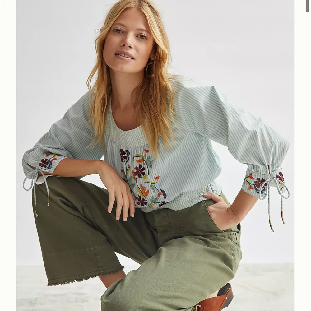 Anthropologie Beaded puff sleeve blouse